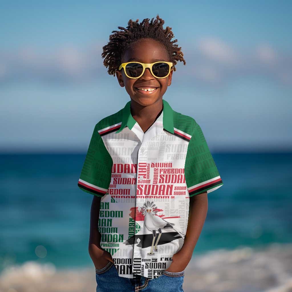 Personalized Sudan Kid Hawaiian Shirt Secretary Bird With Typography Patterns - African Pride
