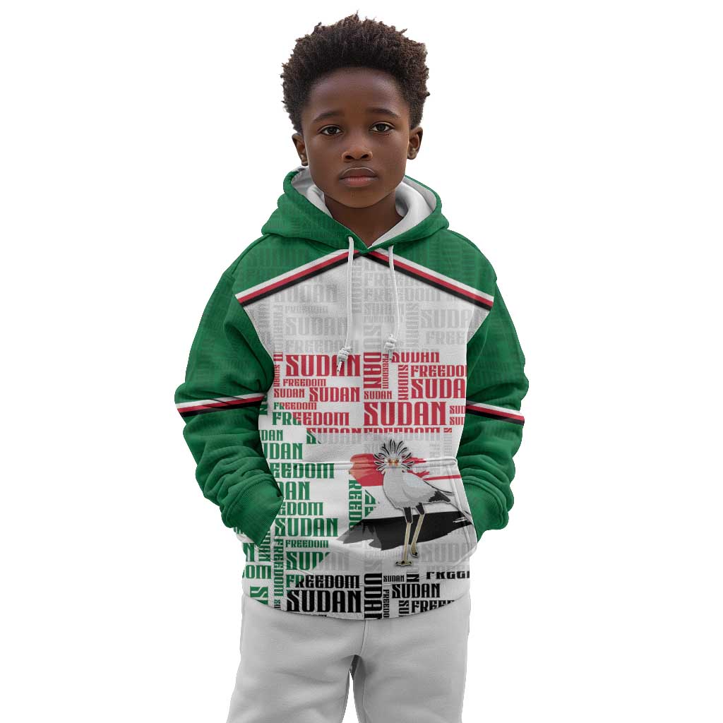 Personalized Sudan Kid Hoodie Secretary Bird With Typography Patterns - African Pride