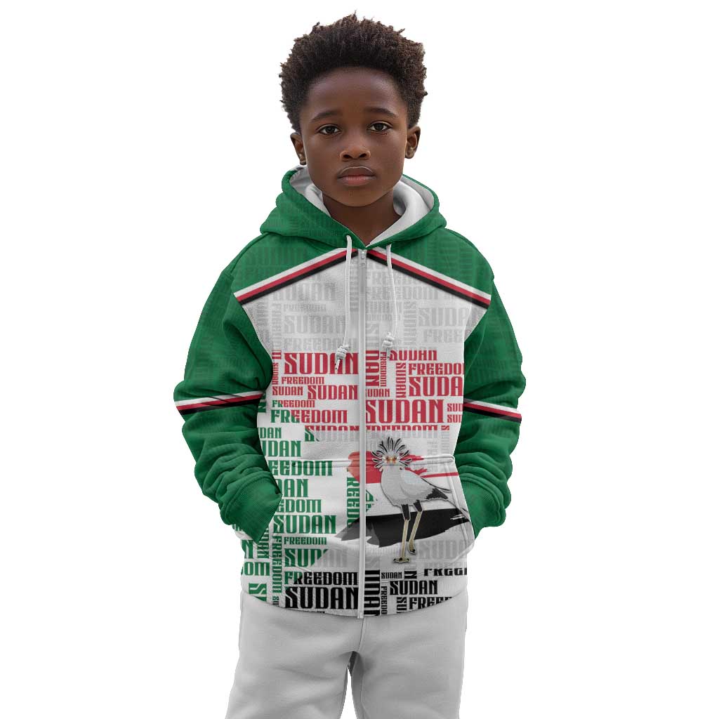 Personalized Sudan Kid Hoodie Secretary Bird With Typography Patterns - African Pride