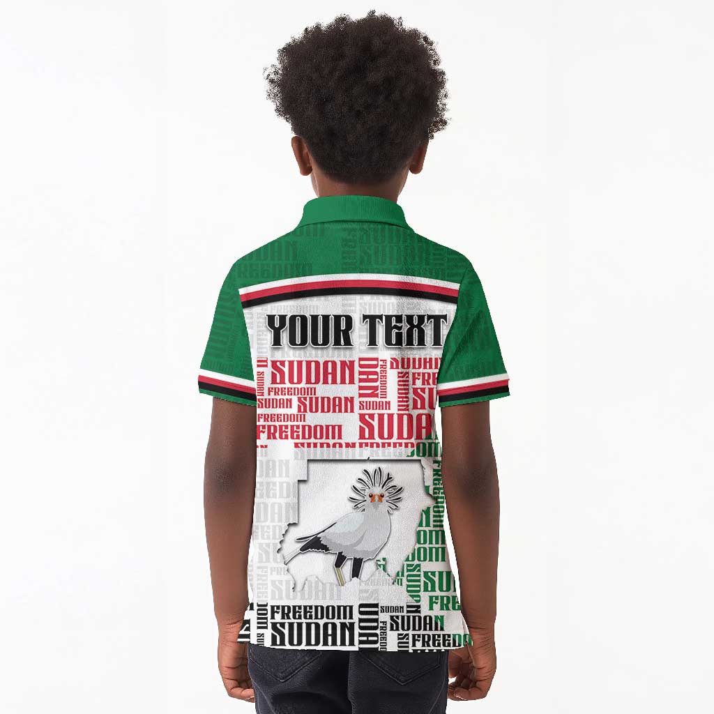 Personalized Sudan Kid Polo Shirt Secretary Bird With Typography Patterns - African Pride