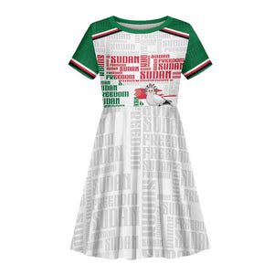 Personalized Sudan Kid Short Sleeve Dress Secretary Bird With Typography Patterns - African Pride