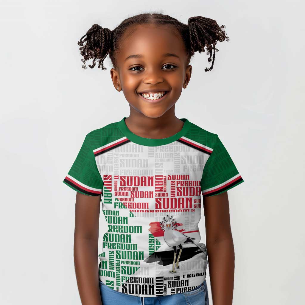 Personalized Sudan Kid T shirt Secretary Bird With Typography Patterns - African Pride