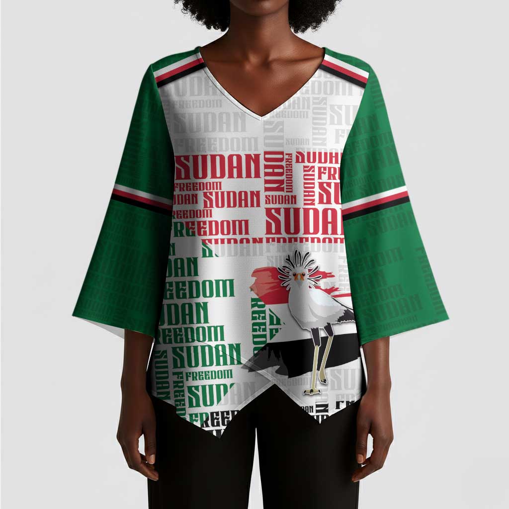 Personalized Sudan Kimono Sleeve Blouse Secretary Bird With Typography Patterns - African Pride