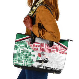 Sudan Leather Tote Bag Secretary Bird With Typography Patterns - African Pride