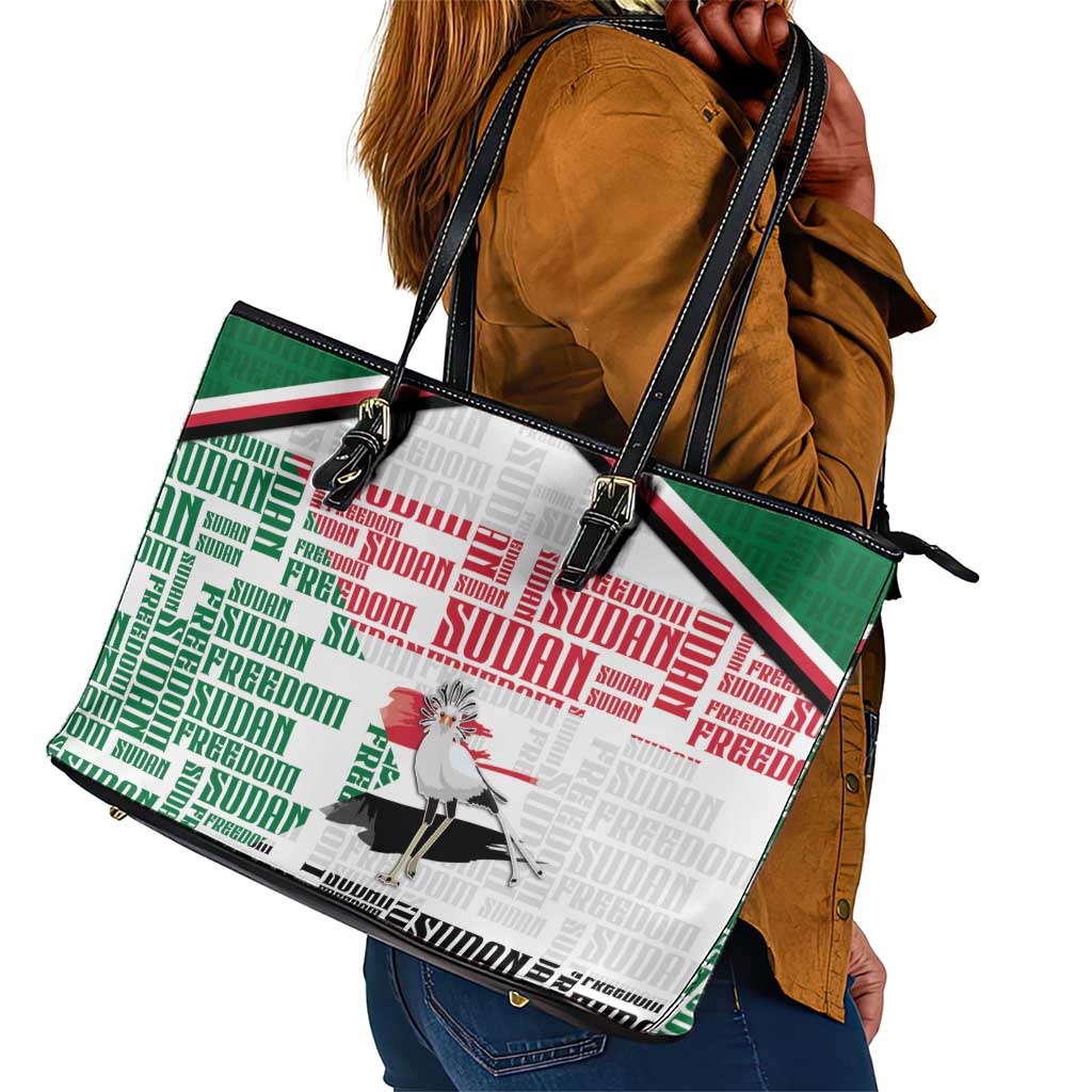 Sudan Leather Tote Bag Secretary Bird With Typography Patterns - African Pride