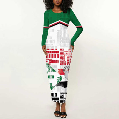 Personalized Sudan Long Sleeve Bodycon Dress Secretary Bird With Typography Patterns - African Pride