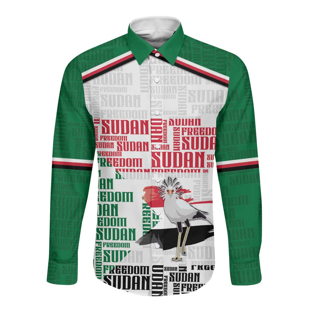 Personalized Sudan Long Sleeve Button Shirt Secretary Bird With Typography Patterns - African Pride