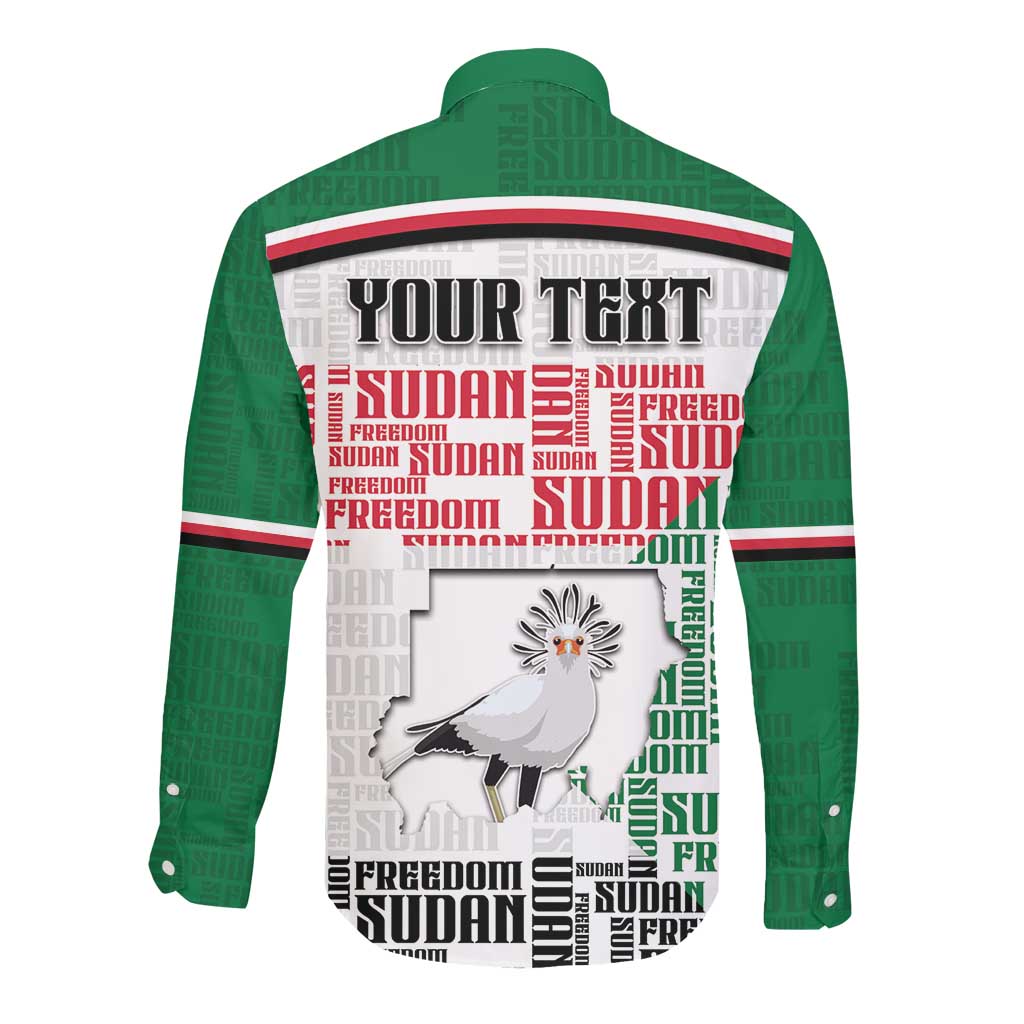 Personalized Sudan Long Sleeve Button Shirt Secretary Bird With Typography Patterns - African Pride