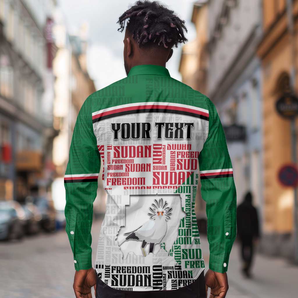 Personalized Sudan Long Sleeve Button Shirt Secretary Bird With Typography Patterns - African Pride