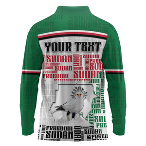 Personalized Sudan Long Sleeve Polo Shirt Secretary Bird With Typography Patterns - African Pride