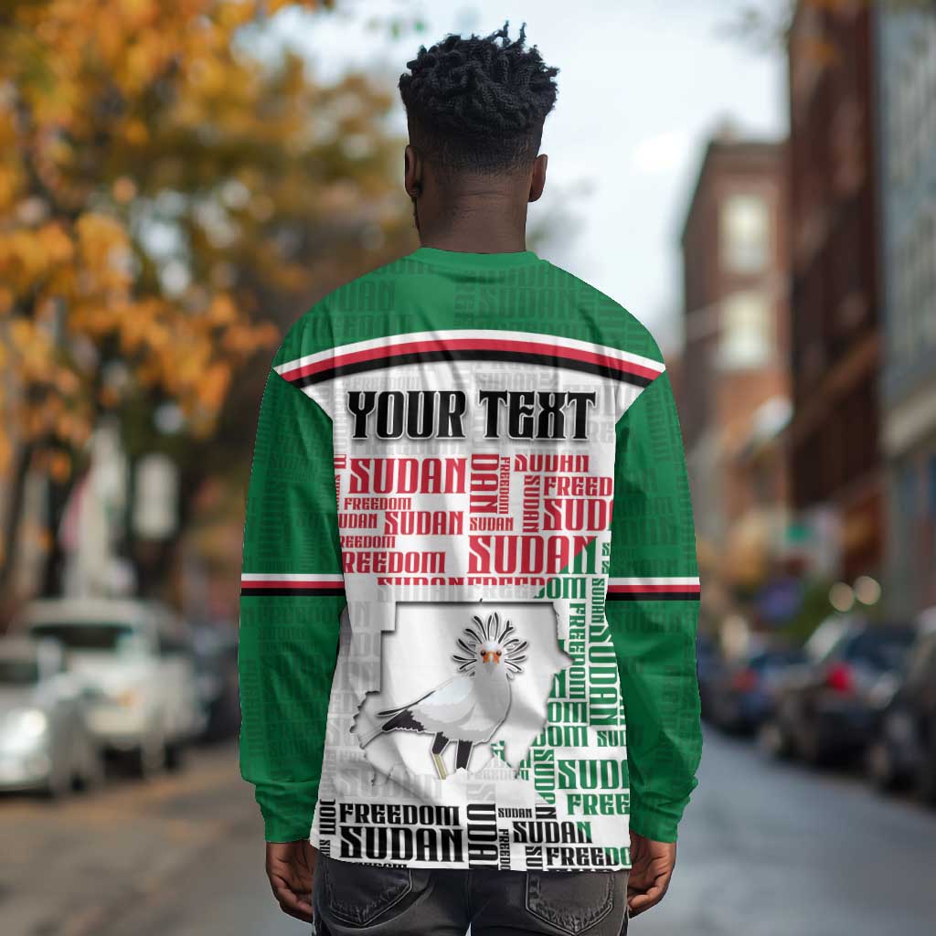 Personalized Sudan Long Sleeve Shirt Secretary Bird With Typography Patterns - African Pride