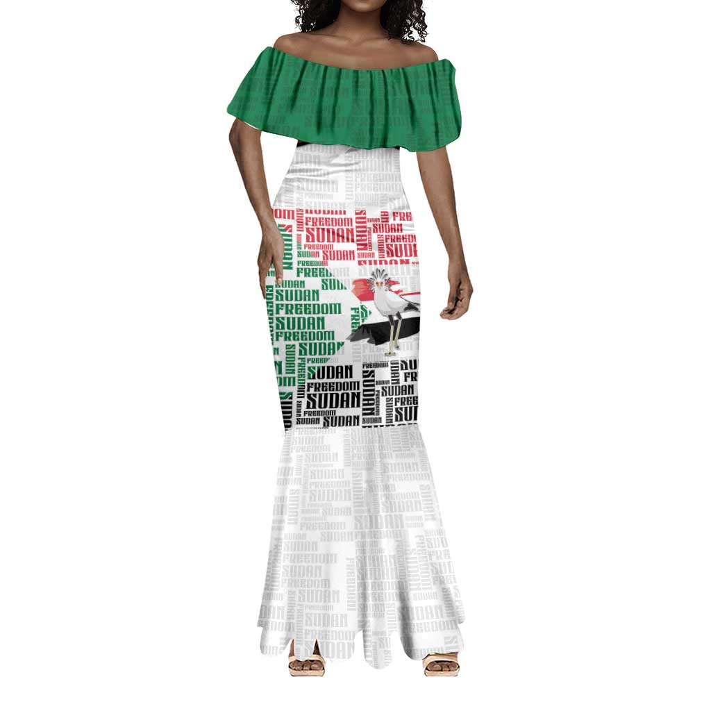 Personalized Sudan Mermaid Dress Secretary Bird With Typography Patterns - African Pride