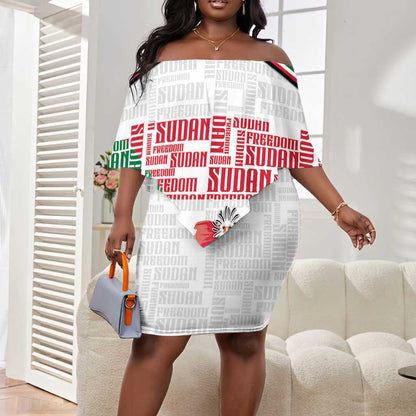 Personalized Sudan Off Shoulder Short Dress Secretary Bird With Typography Patterns - African Pride