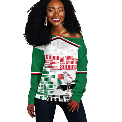 Personalized Sudan Off Shoulder Sweater Secretary Bird With Typography Patterns - African Pride