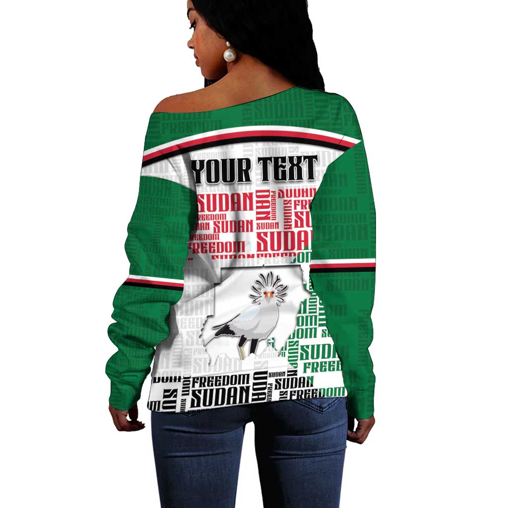 Personalized Sudan Off Shoulder Sweater Secretary Bird With Typography Patterns - African Pride