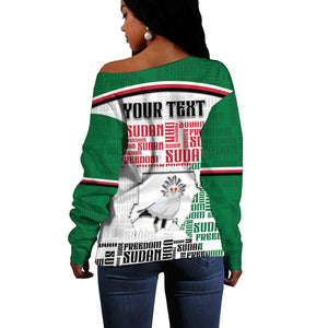 Personalized Sudan Off Shoulder Sweater Secretary Bird With Typography Patterns - African Pride