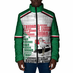 Personalized Sudan Padded Jacket Secretary Bird With Typography Patterns - African Pride