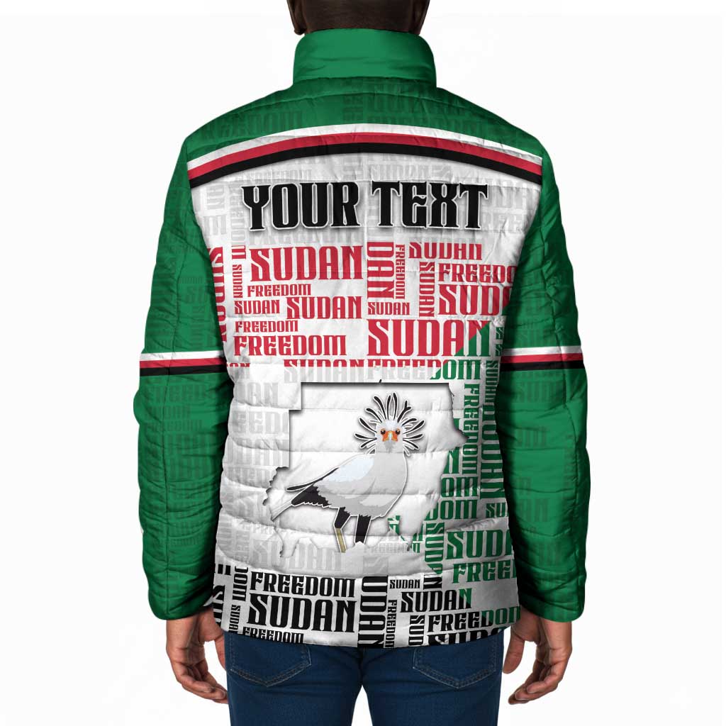 Personalized Sudan Padded Jacket Secretary Bird With Typography Patterns - African Pride