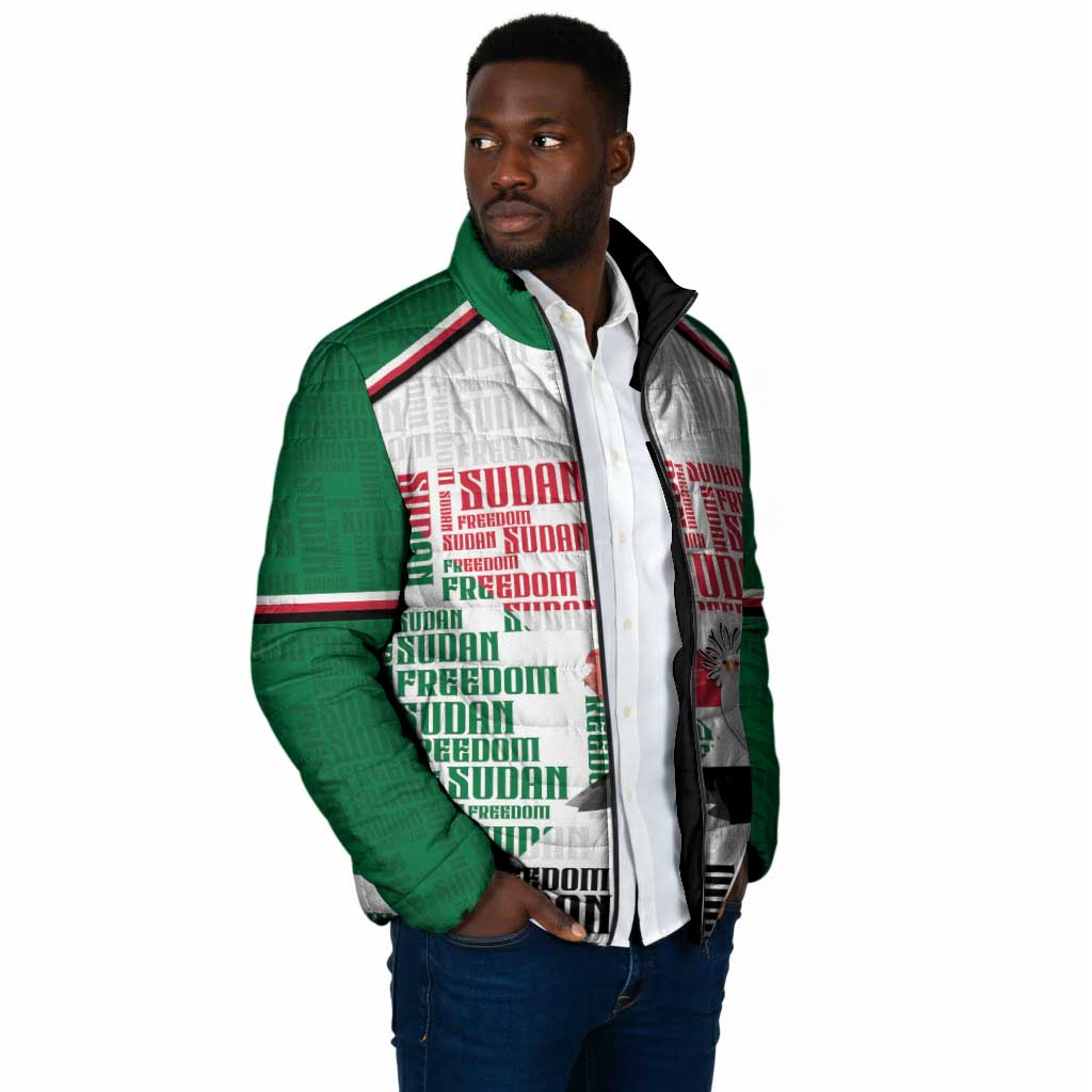 Personalized Sudan Padded Jacket Secretary Bird With Typography Patterns - African Pride
