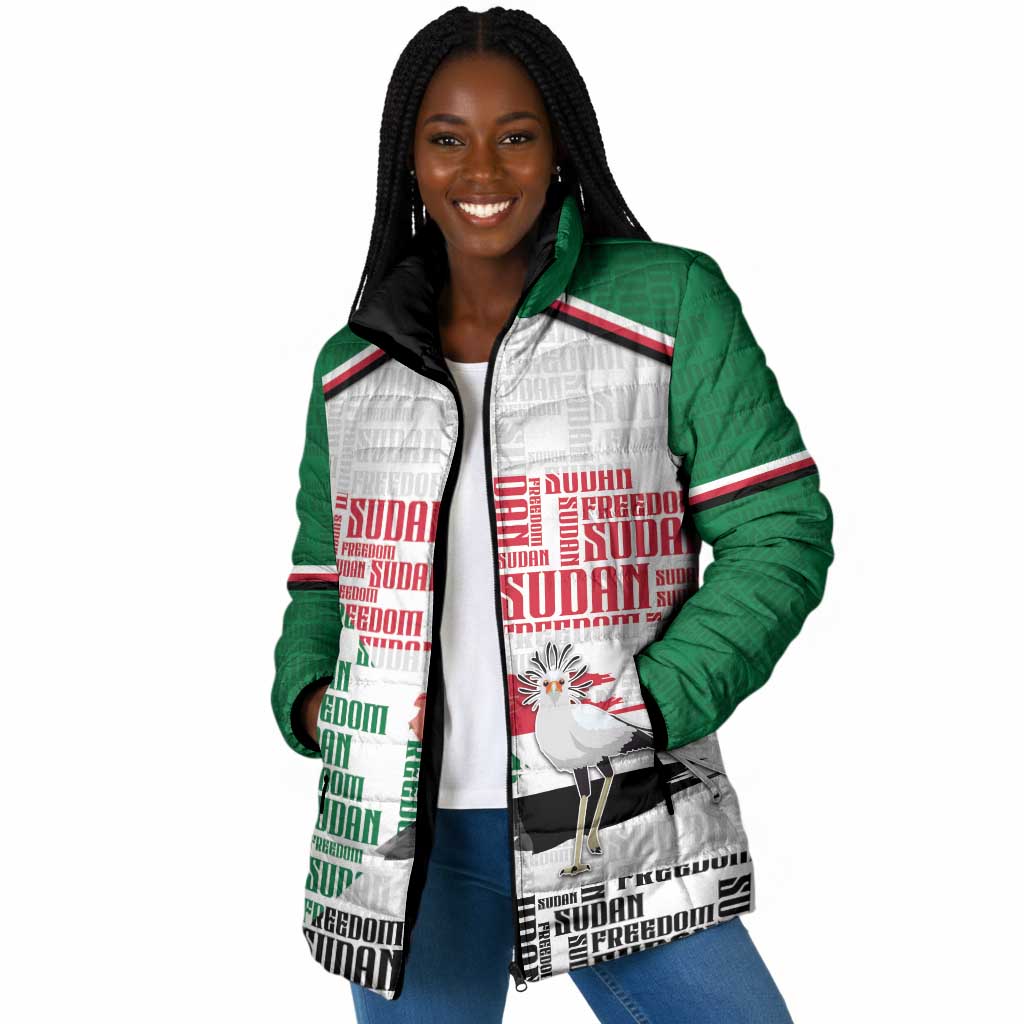 Personalized Sudan Padded Jacket Secretary Bird With Typography Patterns - African Pride