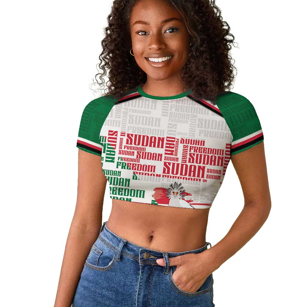 Personalized Sudan Raglan Cropped T shirt Secretary Bird With Typography Patterns - African Pride