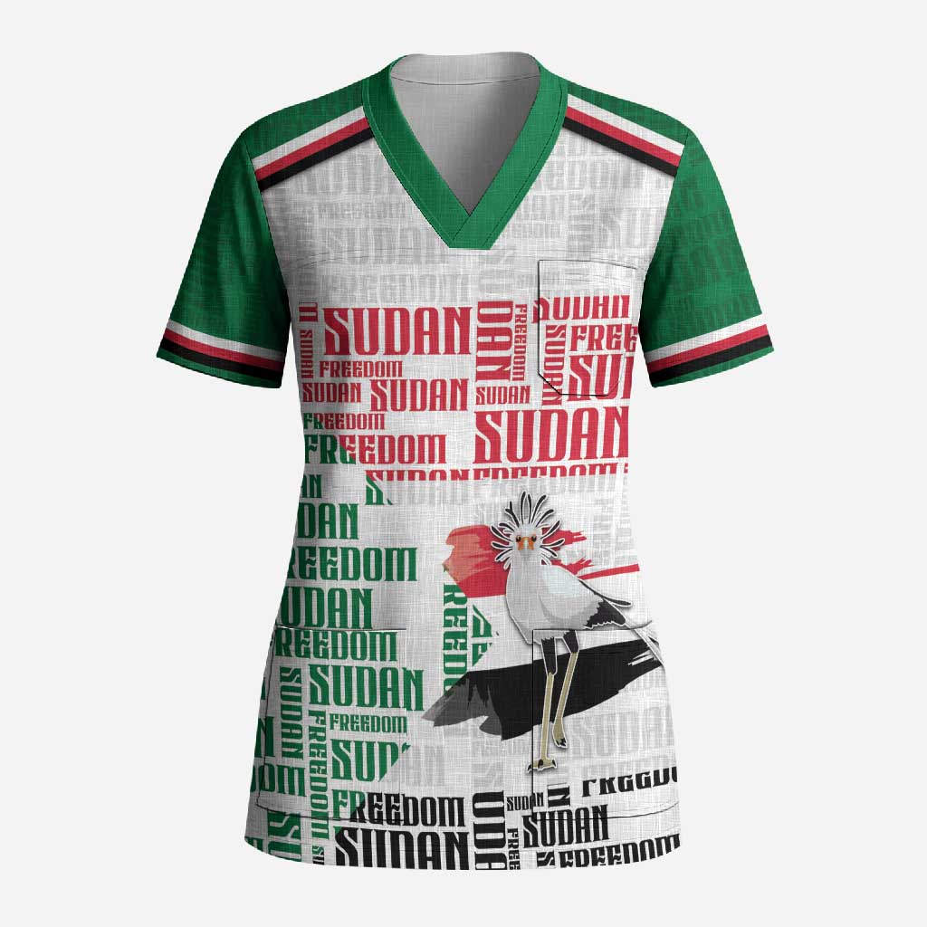 Personalized Sudan Scrub Top Secretary Bird With Typography Patterns - African Pride
