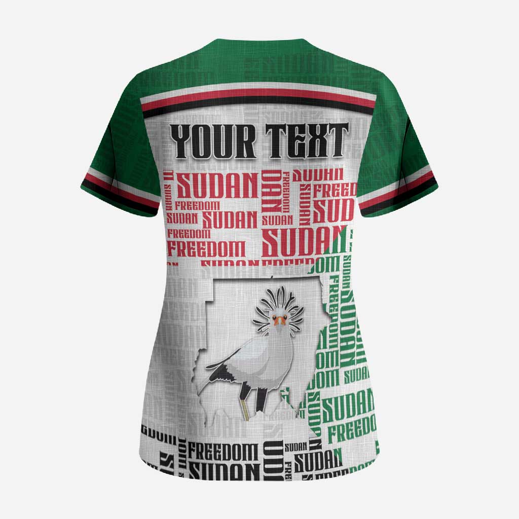 Personalized Sudan Scrub Top Secretary Bird With Typography Patterns - African Pride