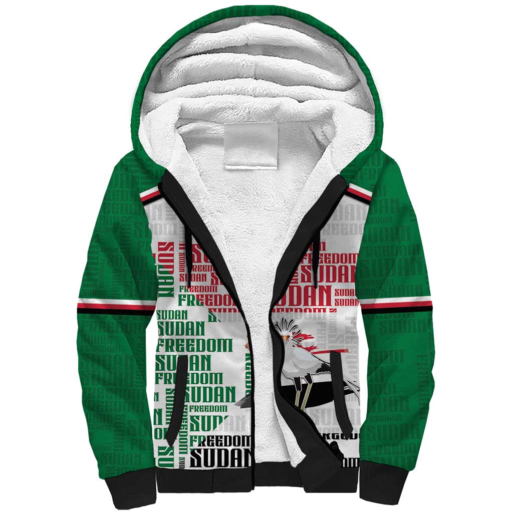 Personalized Sudan Sherpa Hoodie Secretary Bird With Typography Patterns - African Pride