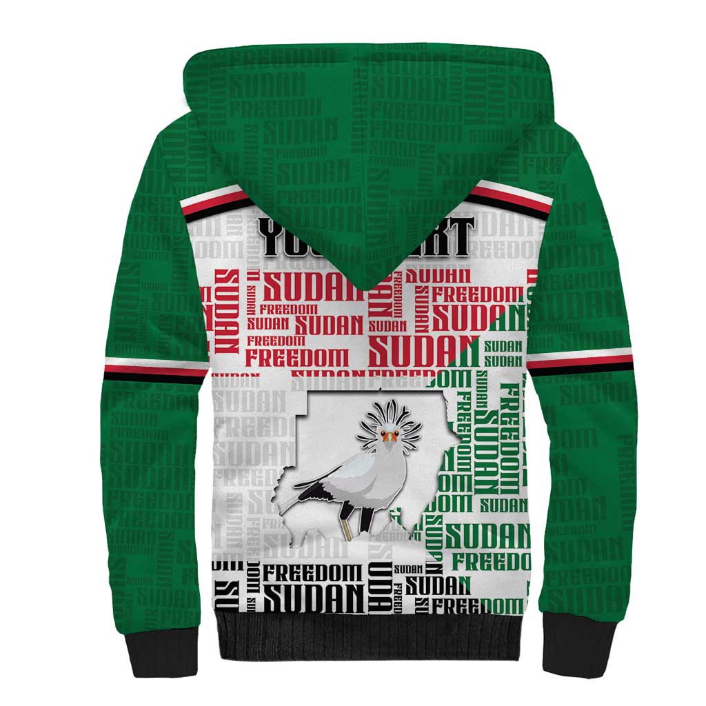 Personalized Sudan Sherpa Hoodie Secretary Bird With Typography Patterns - African Pride