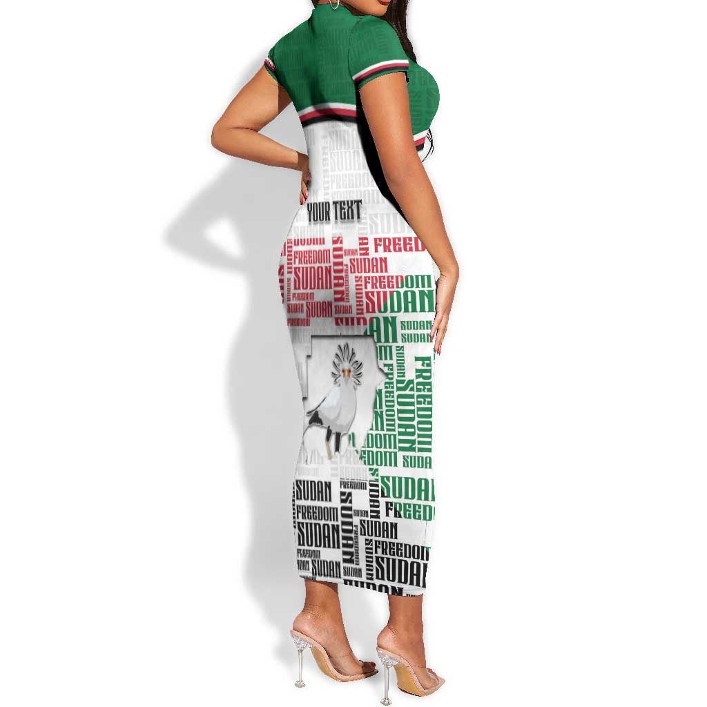 Personalized Sudan Short Sleeve Bodycon Dress Secretary Bird With Typography Patterns - African Pride