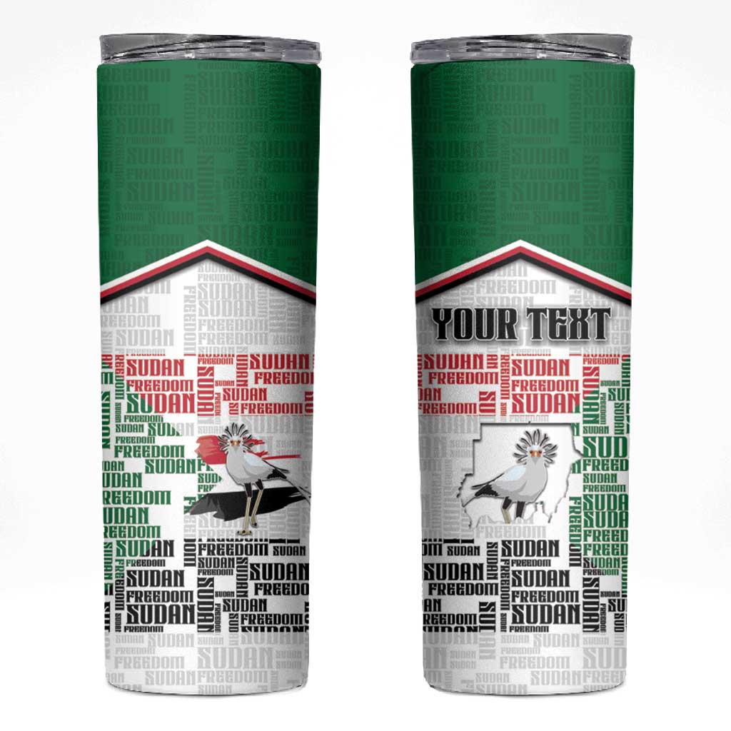 Personalized Sudan Skinny Tumbler Secretary Bird With Typography Patterns - African Pride