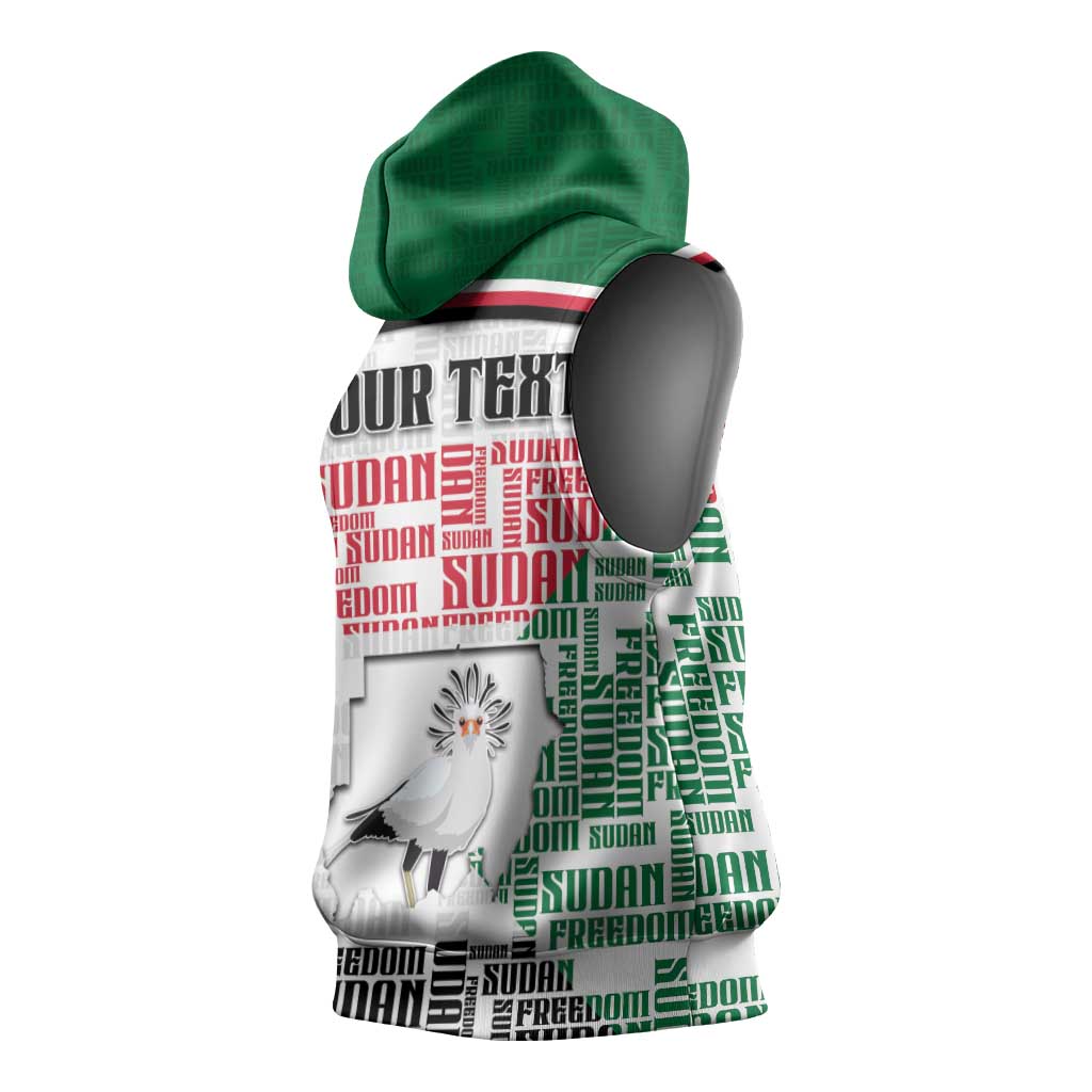 Personalized Sudan Sleeveless Hoodie Secretary Bird With Typography Patterns - African Pride