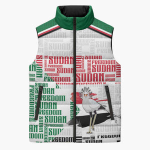 Personalized Sudan Sleeveless Puffer Jacket Secretary Bird With Typography Patterns - African Pride