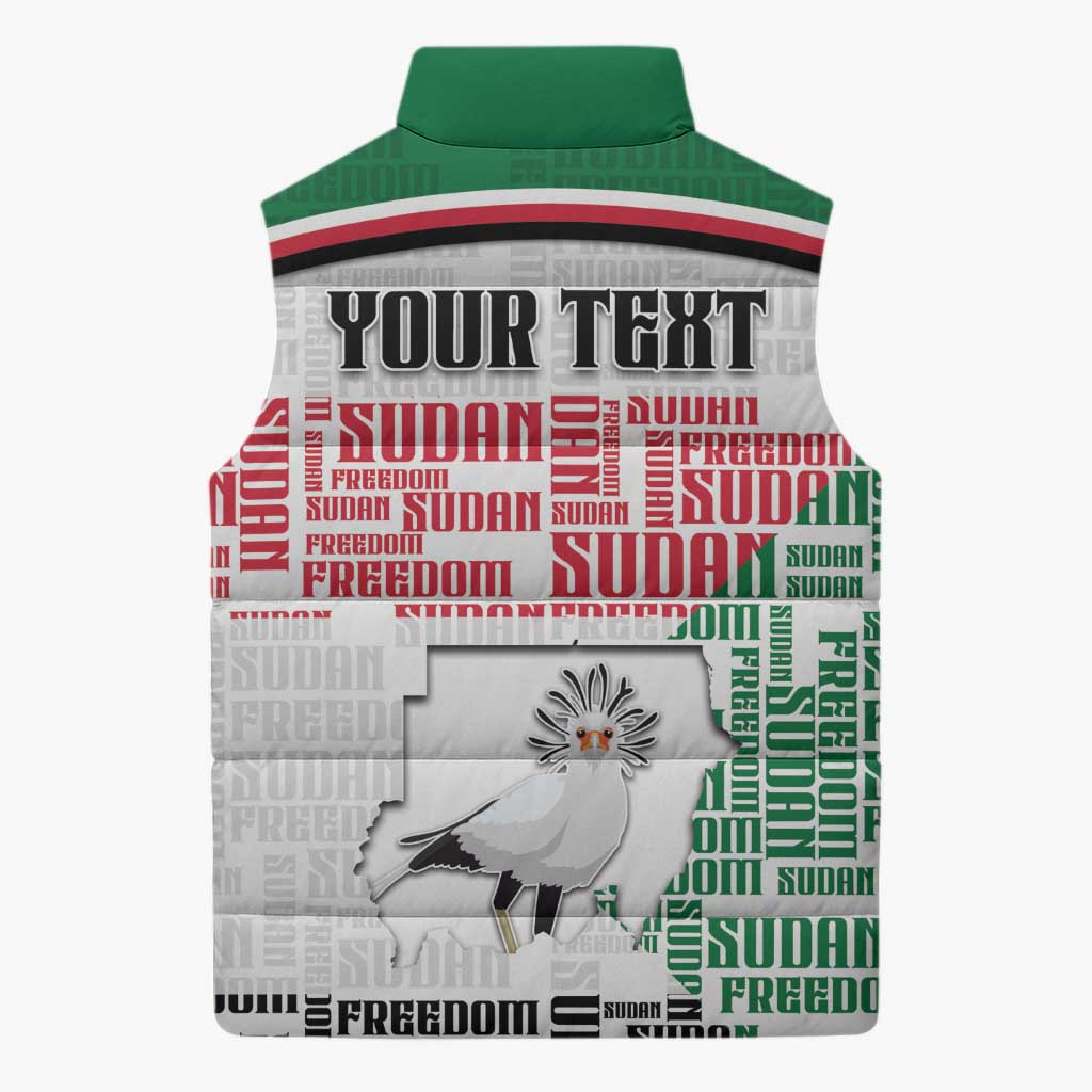 Personalized Sudan Sleeveless Puffer Jacket Secretary Bird With Typography Patterns - African Pride