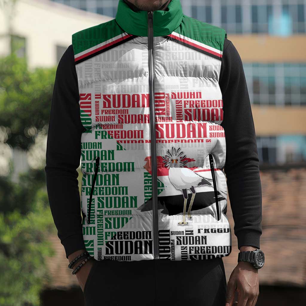 Personalized Sudan Sleeveless Puffer Jacket Secretary Bird With Typography Patterns - African Pride