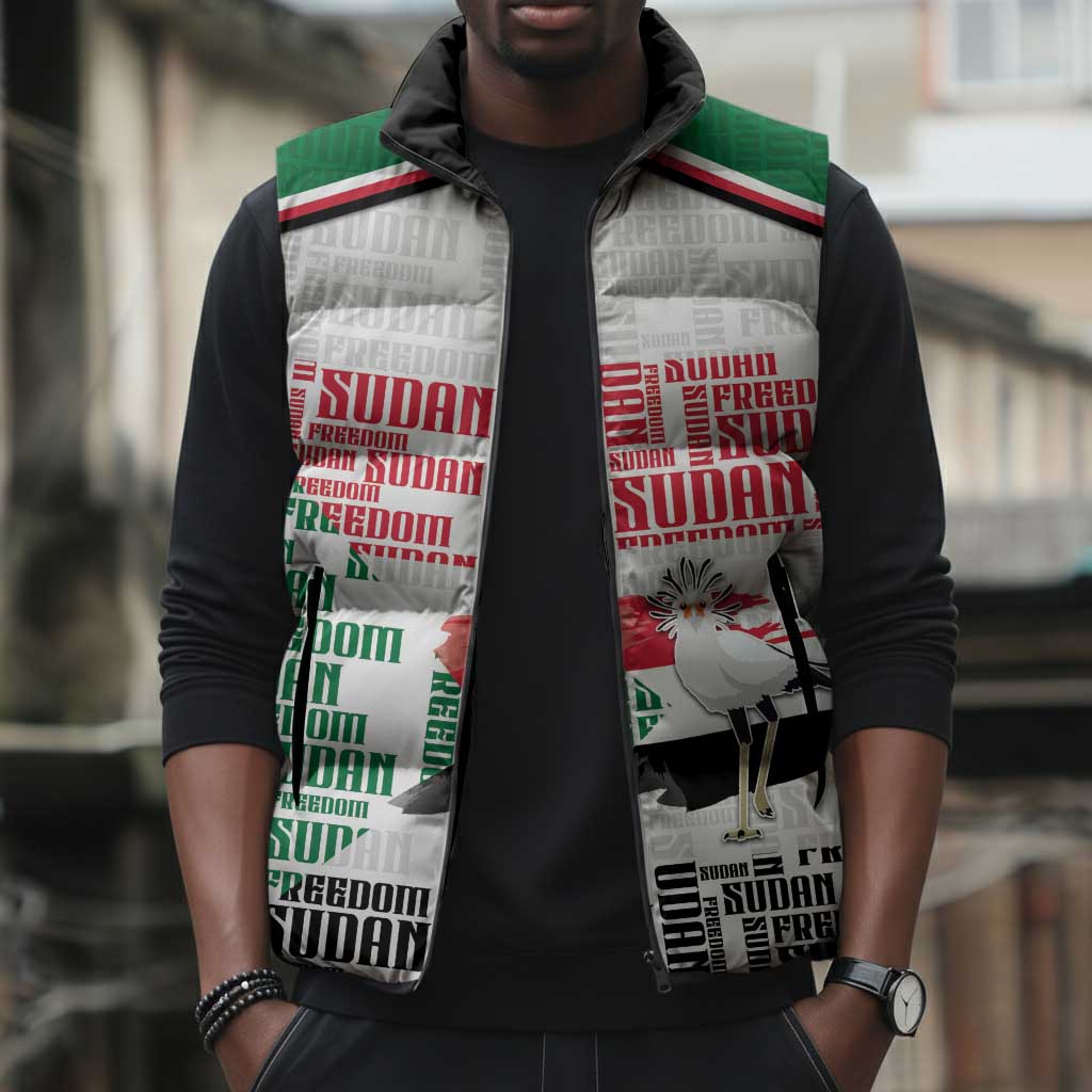 Personalized Sudan Sleeveless Puffer Jacket Secretary Bird With Typography Patterns - African Pride