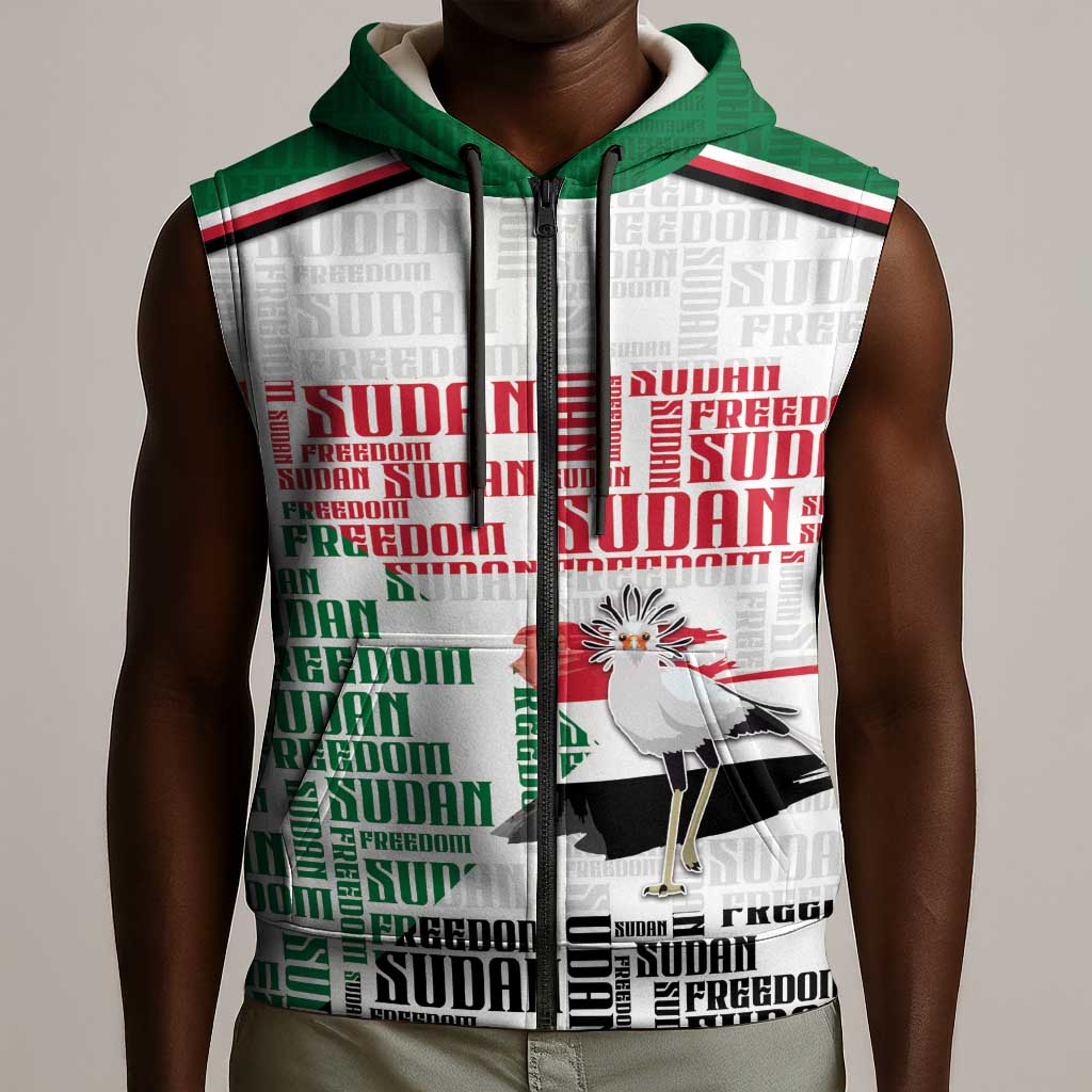 Personalized Sudan Sleeveless Zip Hoodie Secretary Bird With Typography Patterns - African Pride