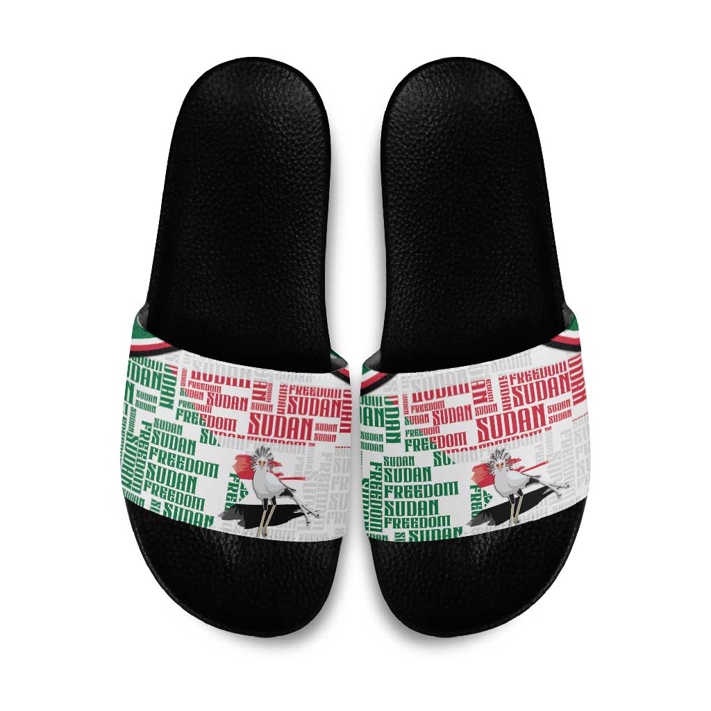 Sudan Slide Sandals Secretary Bird With Typography Patterns - African Pride