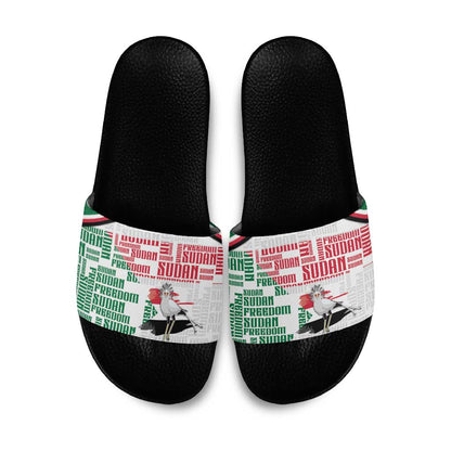 Sudan Slide Sandals Secretary Bird With Typography Patterns - African Pride