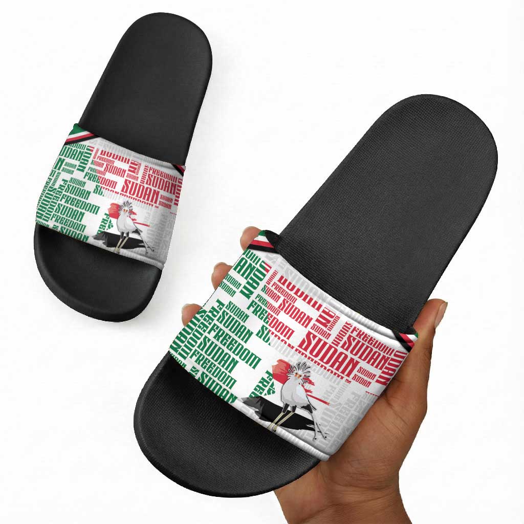 Sudan Slide Sandals Secretary Bird With Typography Patterns - African Pride