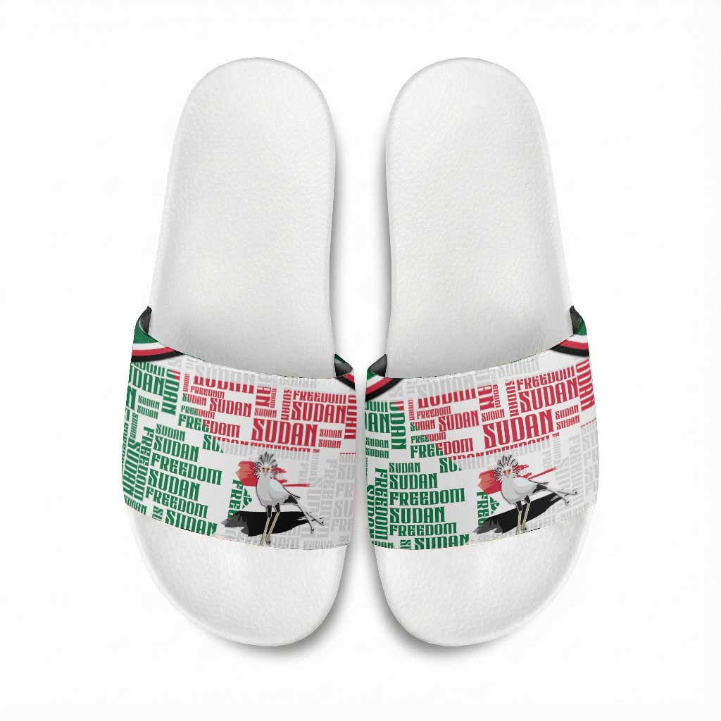 Sudan Slide Sandals Secretary Bird With Typography Patterns - African Pride