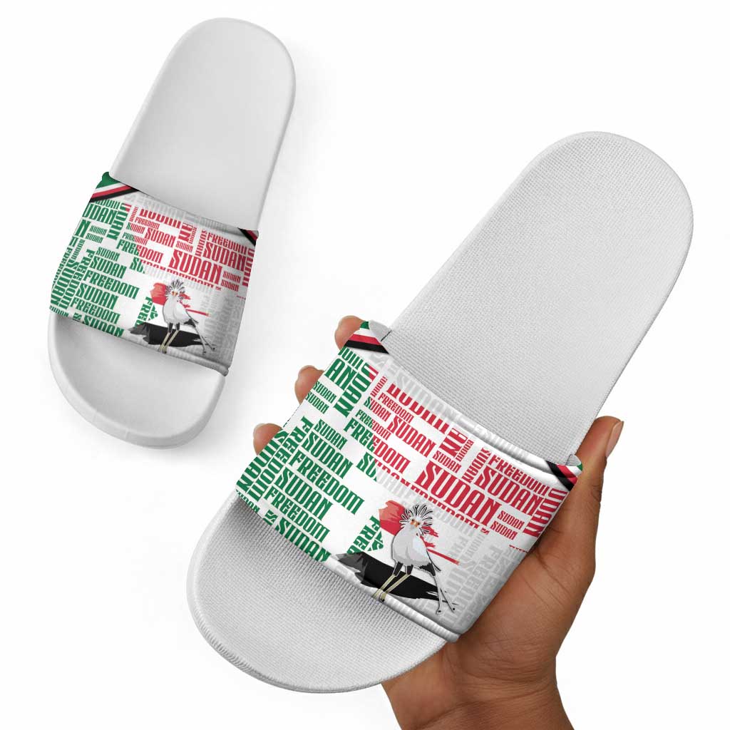Sudan Slide Sandals Secretary Bird With Typography Patterns - African Pride