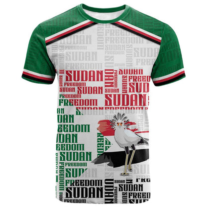 Personalized Sudan T shirt Secretary Bird With Typography Patterns - African Pride