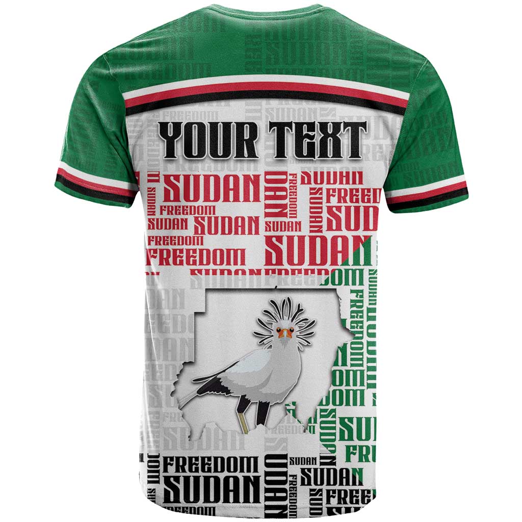 Personalized Sudan T shirt Secretary Bird With Typography Patterns - African Pride