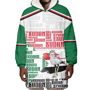 Personalized Sudan Wearable Blanket Hoodie Secretary Bird With Typography Patterns - African Pride