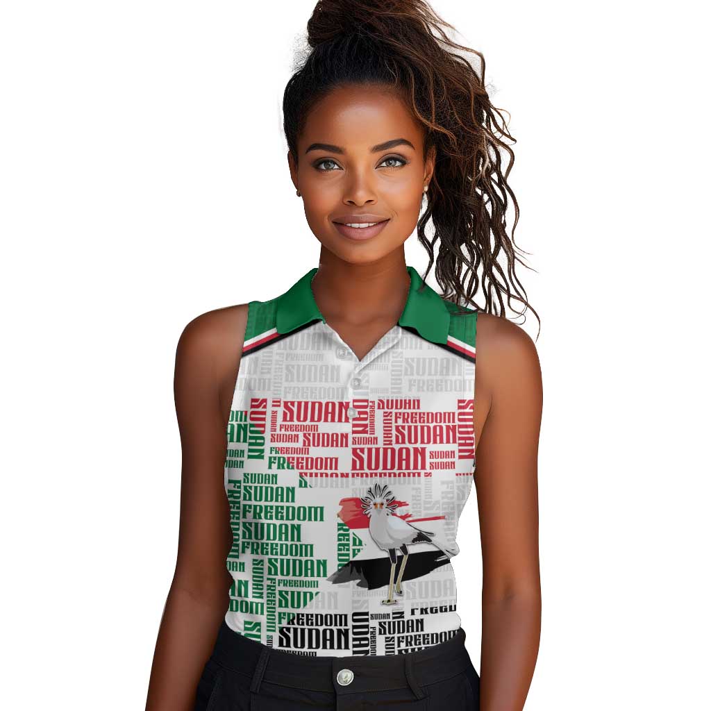 Personalized Sudan Women Sleeveless Polo Shirt Secretary Bird With Typography Patterns - African Pride