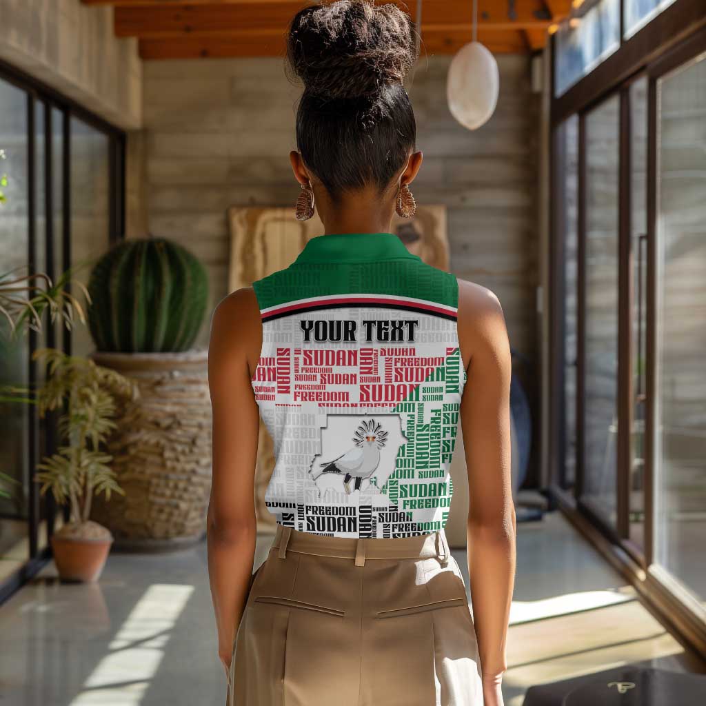 Personalized Sudan Women Sleeveless Polo Shirt Secretary Bird With Typography Patterns - African Pride