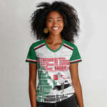 Personalized Sudan Women V-Neck T-Shirt Secretary Bird With Typography Patterns - African Pride