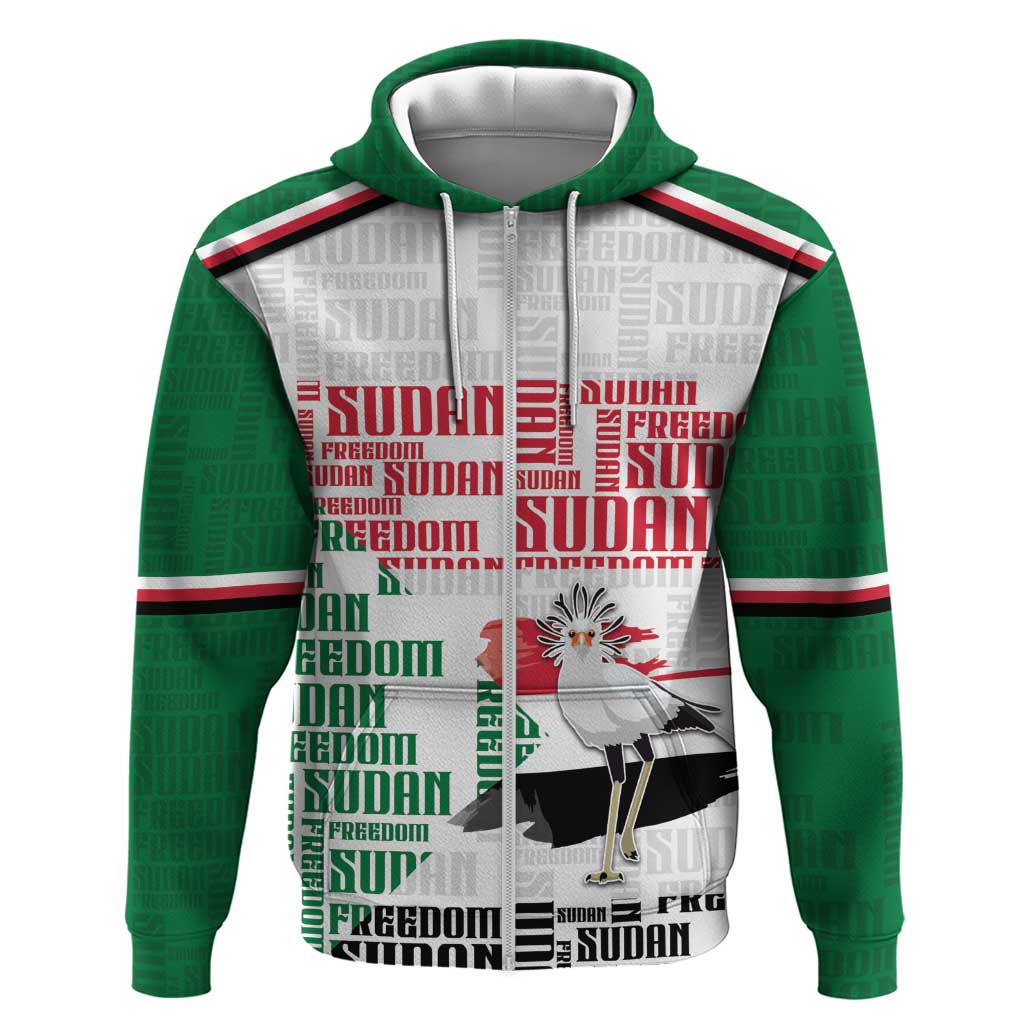 Personalized Sudan Zip Hoodie Secretary Bird With Typography Patterns - African Pride