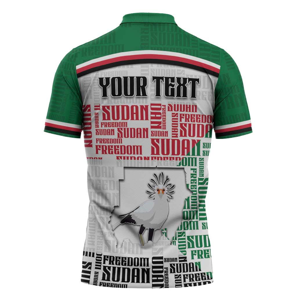 Personalized Sudan Zipper Polo Shirt Secretary Bird With Typography Patterns - African Pride